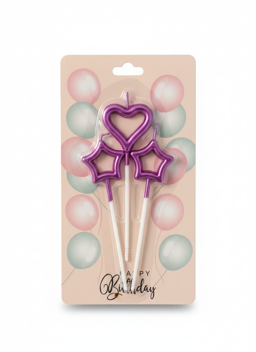 3pcs Star Heart shaped candles for birthday Cake, Birthday Cake topper