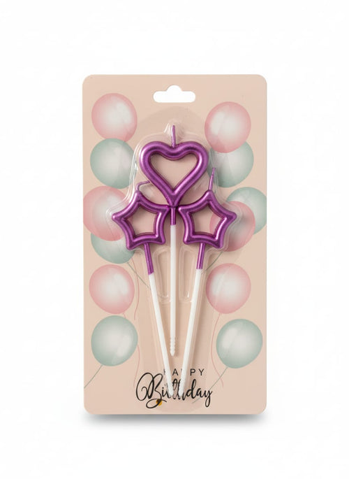 3pcs Star Heart shaped candles for birthday Cake, Birthday Cake topper