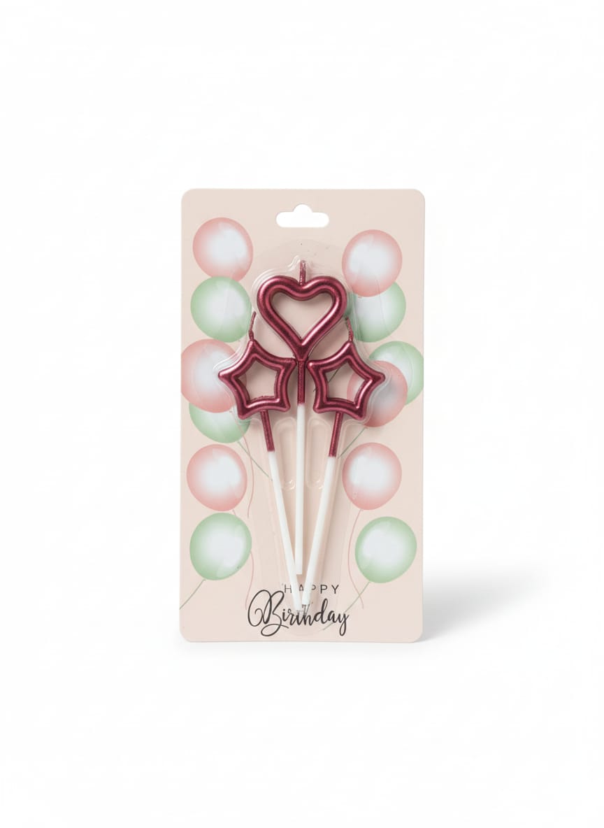 3pcs Star Heart shaped candles for birthday Cake, Birthday Cake topper