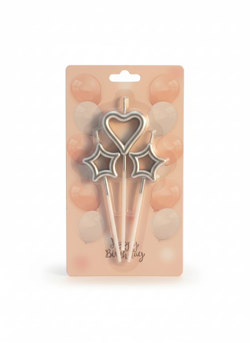 3pcs Star Heart shaped candles for birthday Cake, Birthday Cake topper