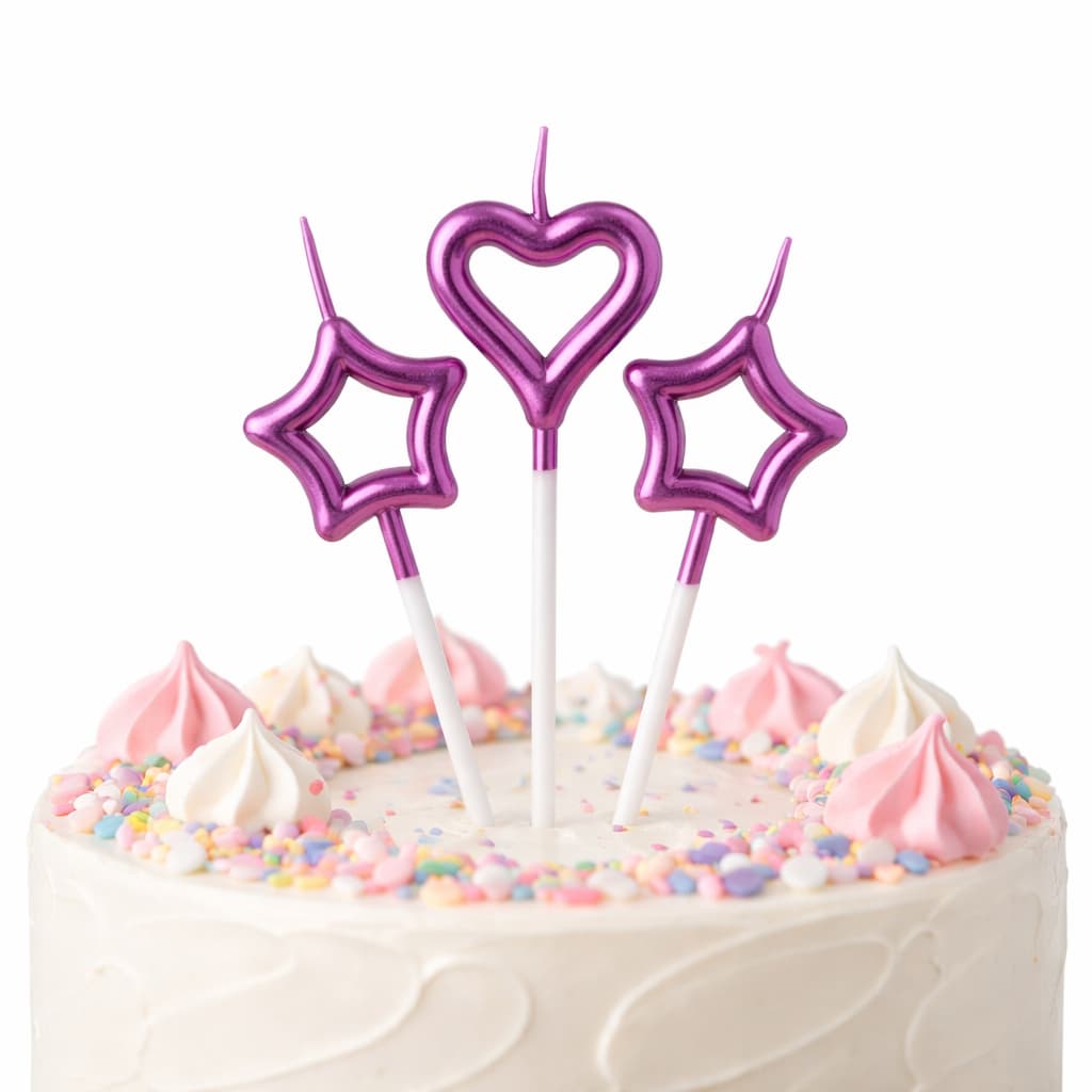 3pcs Star Heart shaped candles for birthday Cake, Birthday Cake topper