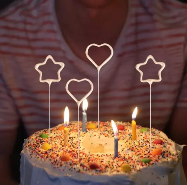 Star / Heart Shaped Sparkle Candle Birthday Party - 5cm