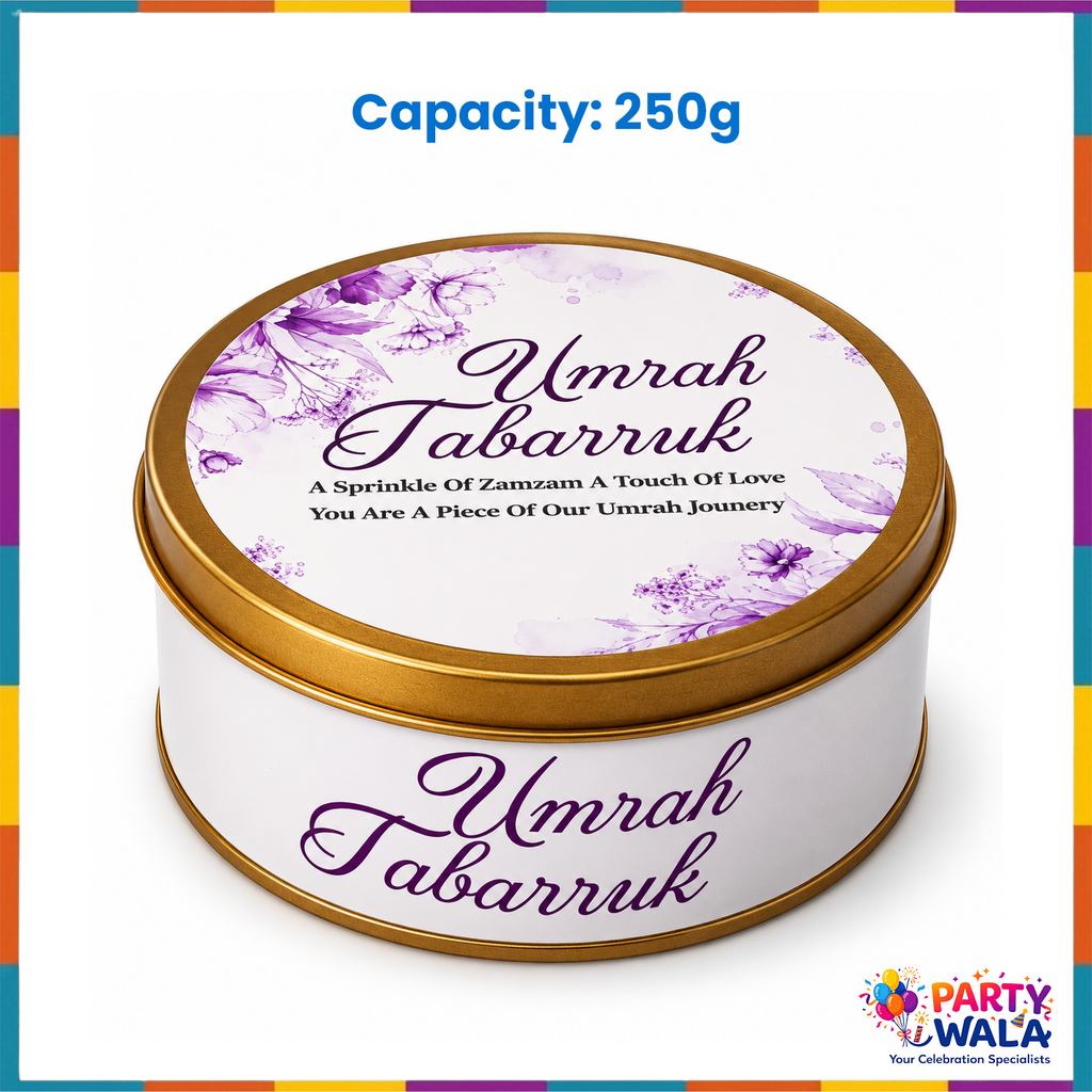 Purple Floral Watercolour Umrah Tabarruk Gift Set (Small Tin Box 250g)