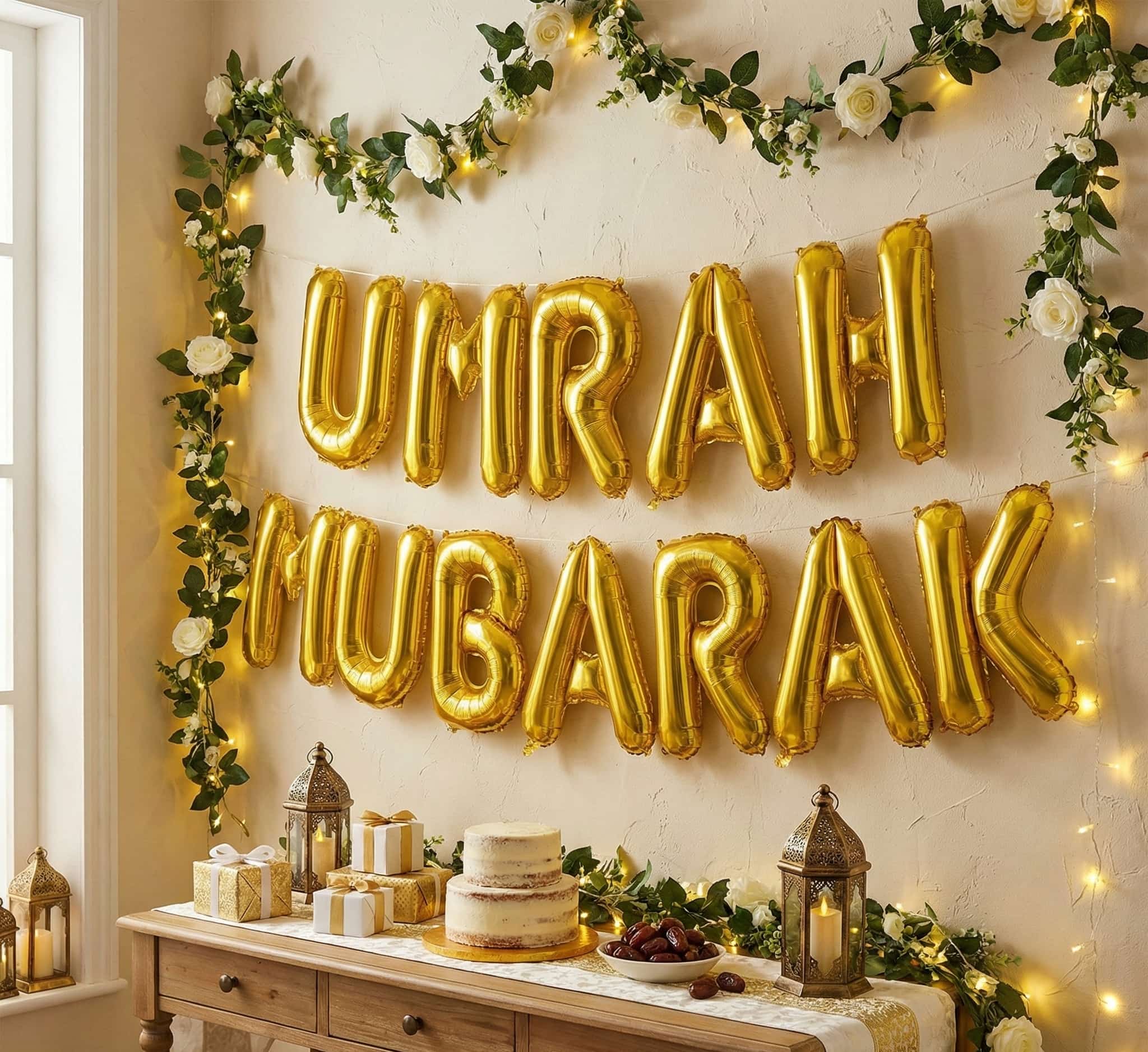 Umrah Mubarak Foil Balloons Set For Decoration To Celebrate The Completion Of Umrah