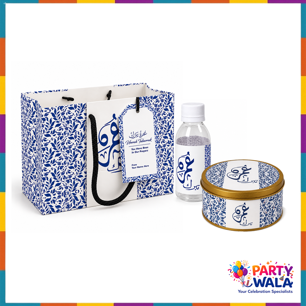 Blue Islamic Gift Set (with Tin Box 250g) - Umrah Tabarruk Packaging