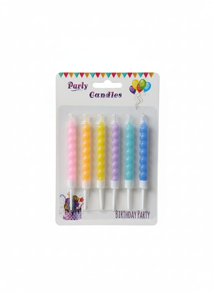 Vibrant Metallic Spiral Birthday Candles - Multi-Color Assortment ( Pack of 6 )
