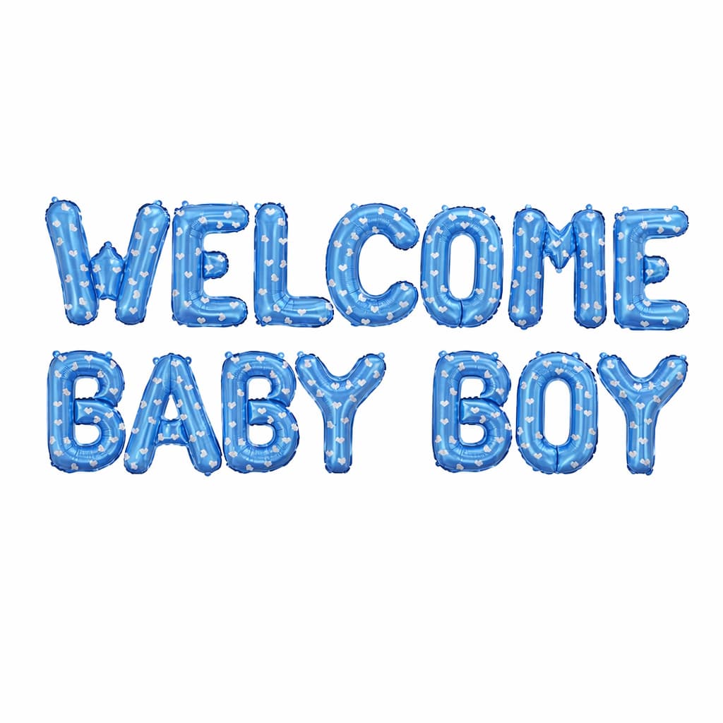WELCOME BABY BOY  Blue Foil Letter Balloons For Baby Showers, Gender Reveal Events
