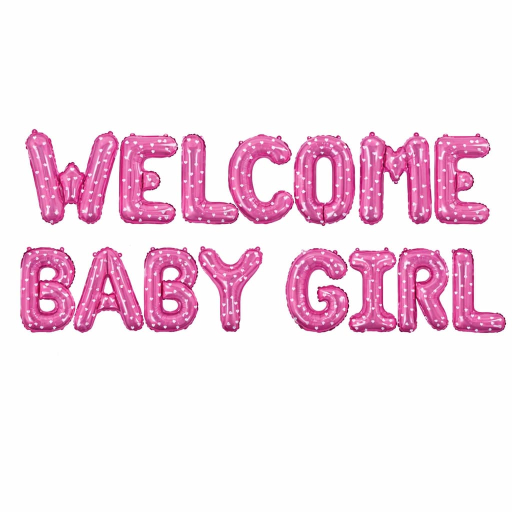 WELCOME BABY GIRL  Blue Foil Letter Balloons For Baby Showers, Gender Reveal Events