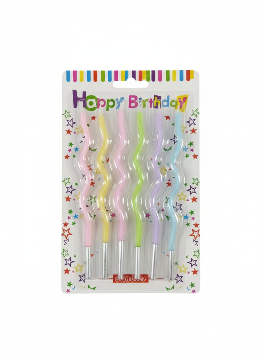 Whimsical Wavy Birthday Cake Candles - Assorted Pastels (6-Pack)