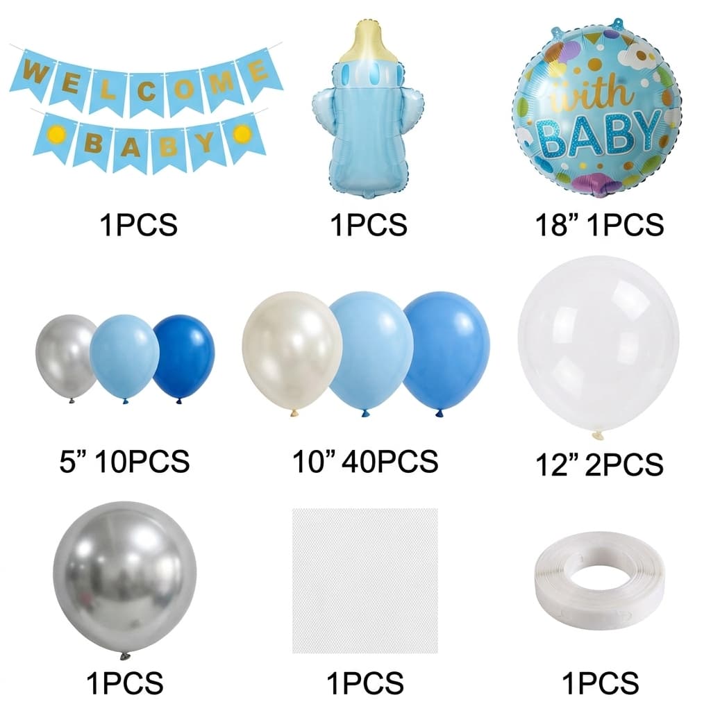 59 PCS - "Welcome Baby" White and Blue balloon decoration kit Item:SR-395
