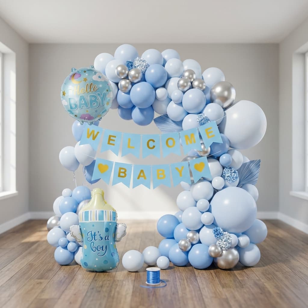 59 PCS - "Welcome Baby" White and Blue balloon decoration kit Item:SR-395