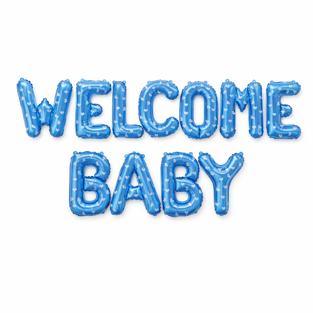 Welcome Baby Letter Foil Balloon With Printed Mini Hearts Banner for Baby Shower, Gender Reveal Event & Decoration