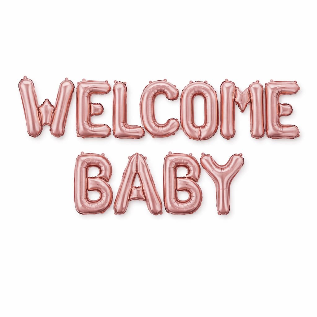 Welcome Baby Letter Foil Balloon With Printed Mini Hearts Banner for Baby Shower, Gender Reveal Event & Decoration