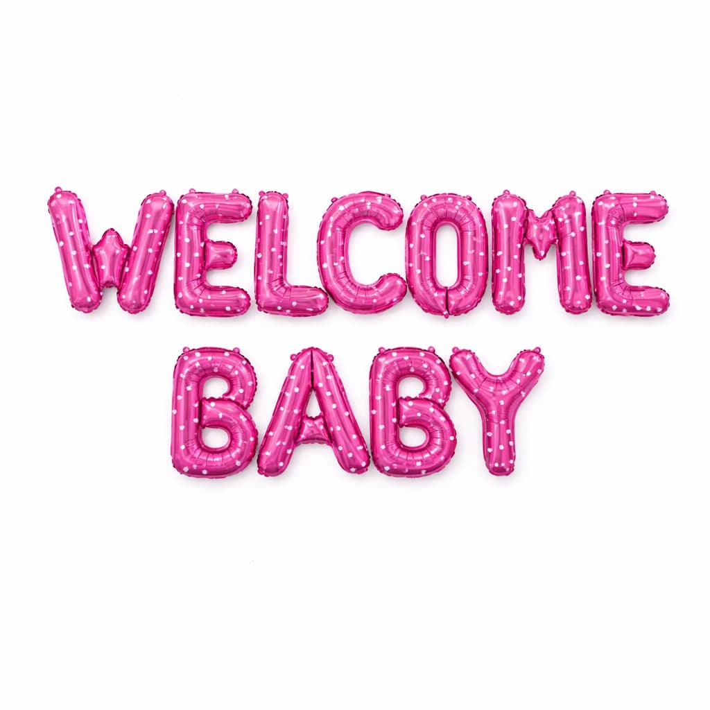 Welcome Baby Letter Foil Balloon With Printed Mini Hearts Banner for Baby Shower, Gender Reveal Event & Decoration