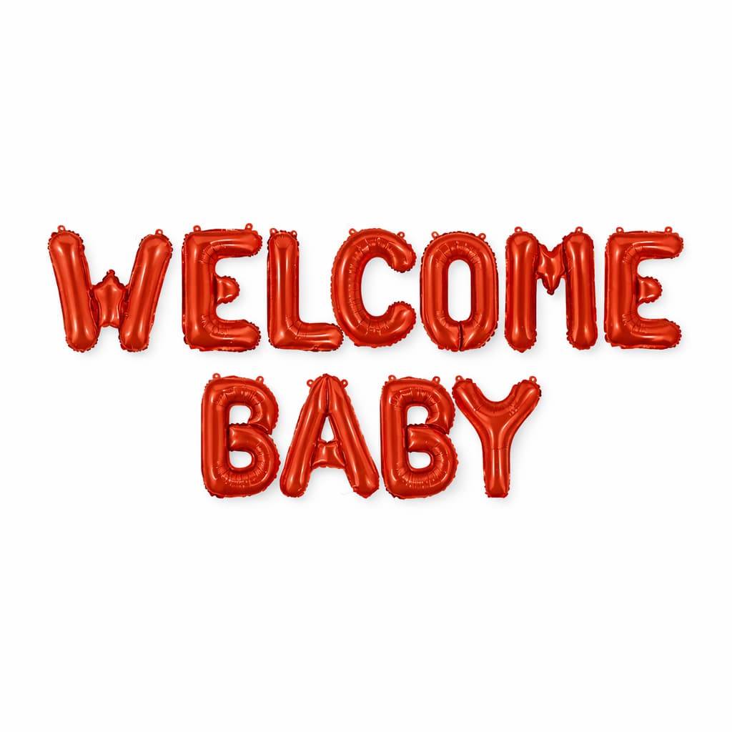 Welcome Baby Letter Foil Balloon With Printed Mini Hearts Banner for Baby Shower, Gender Reveal Event & Decoration