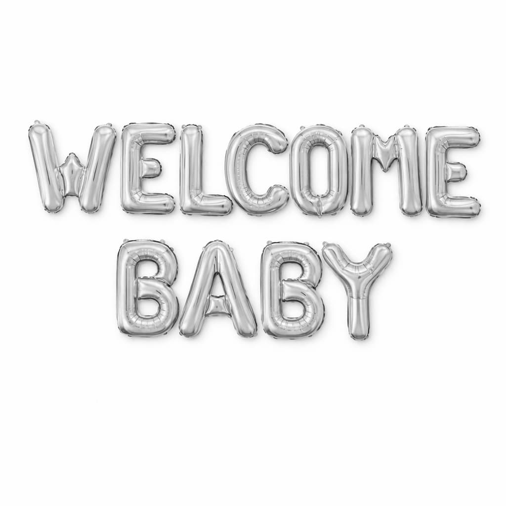 Welcome Baby Letter Foil Balloon With Printed Mini Hearts Banner for Baby Shower, Gender Reveal Event & Decoration