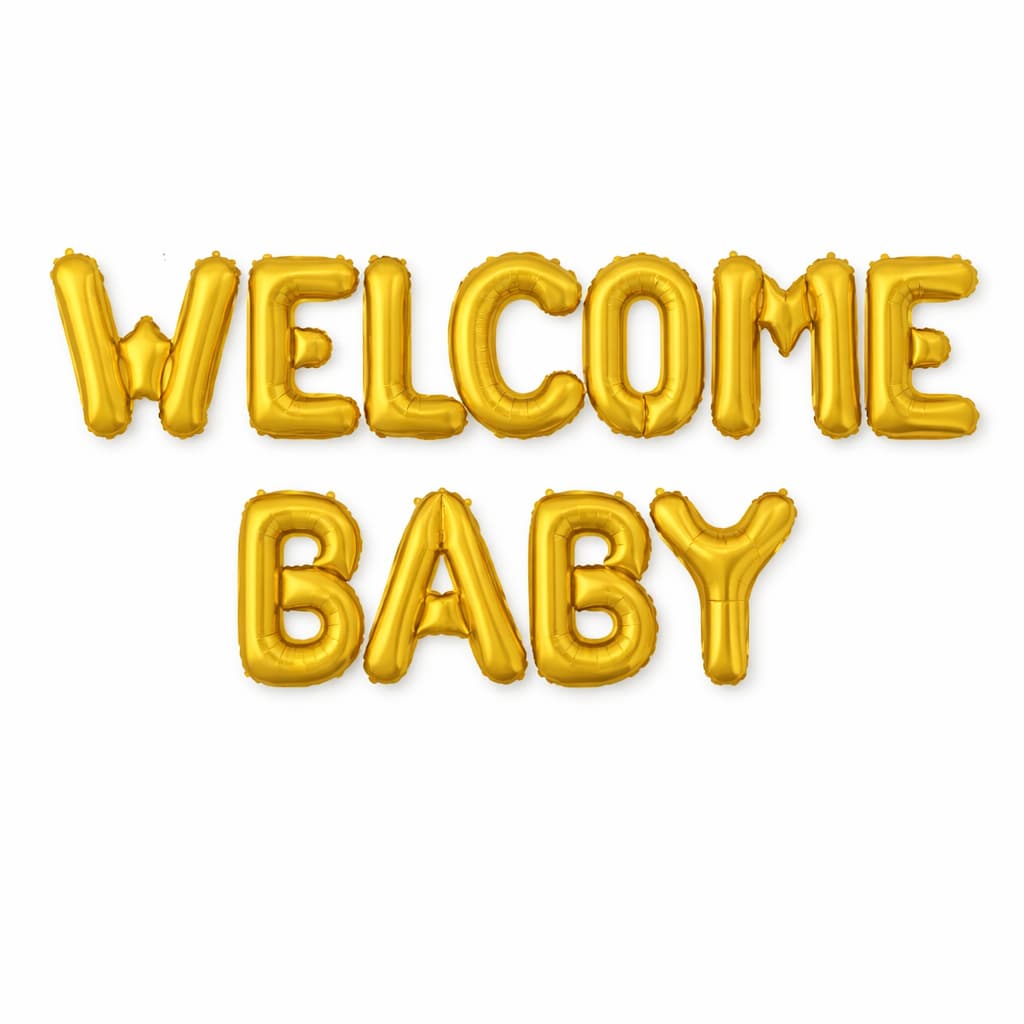 Welcome Baby Letter Foil Balloon With Printed Mini Hearts Banner for Baby Shower, Gender Reveal Event & Decoration