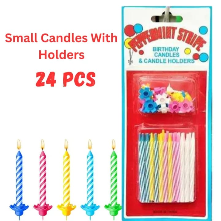 Multi Color small Birthday Candles With Holders ( 24 Pcs )