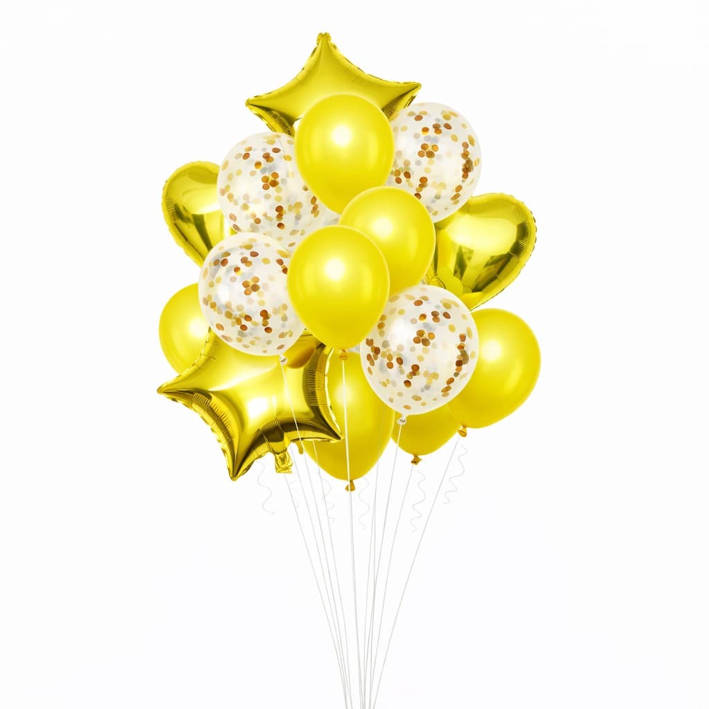 14pcs/Set Confetti Decorative Party Balloons Set (Star, Heart Shaped & Confetti Filled Latex Party Balloons Set) For Birthday and Event