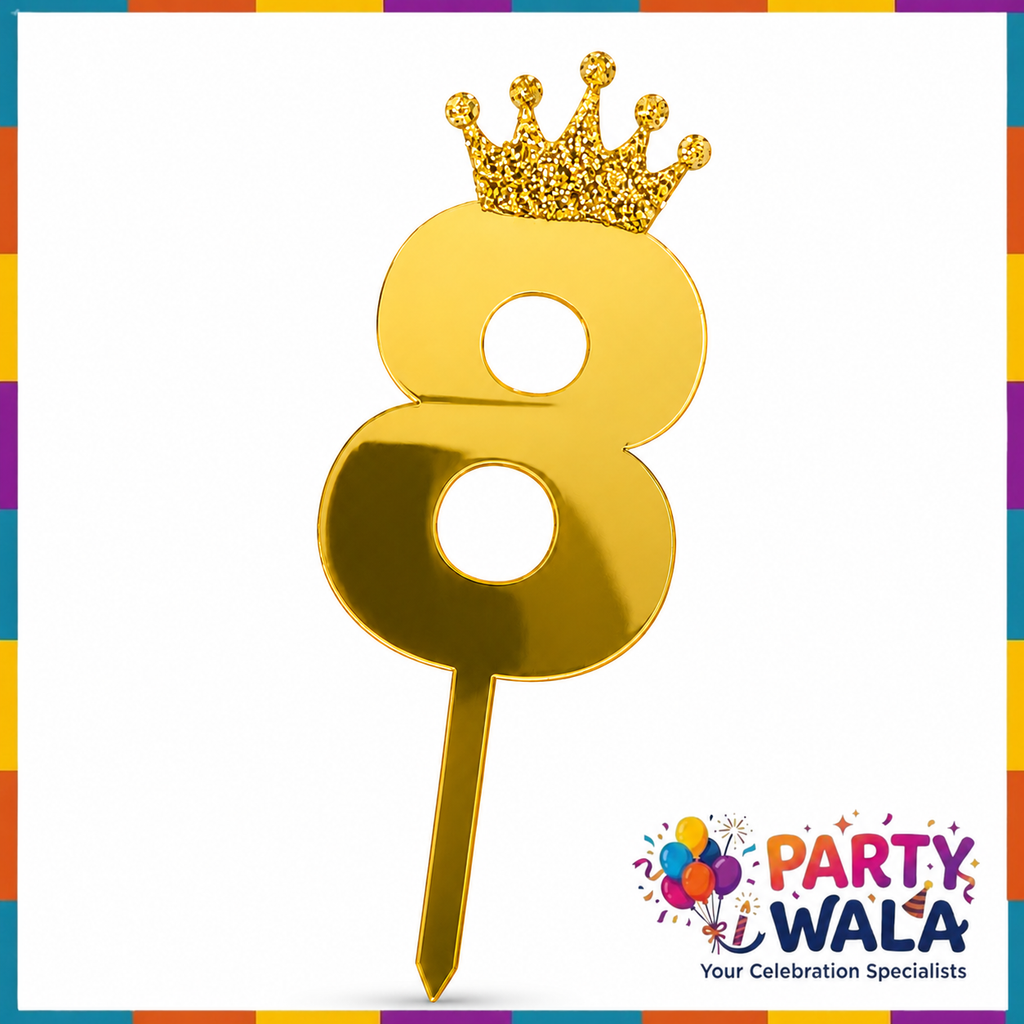 Crown Number Acrylic Cake Topper - 6 Inches