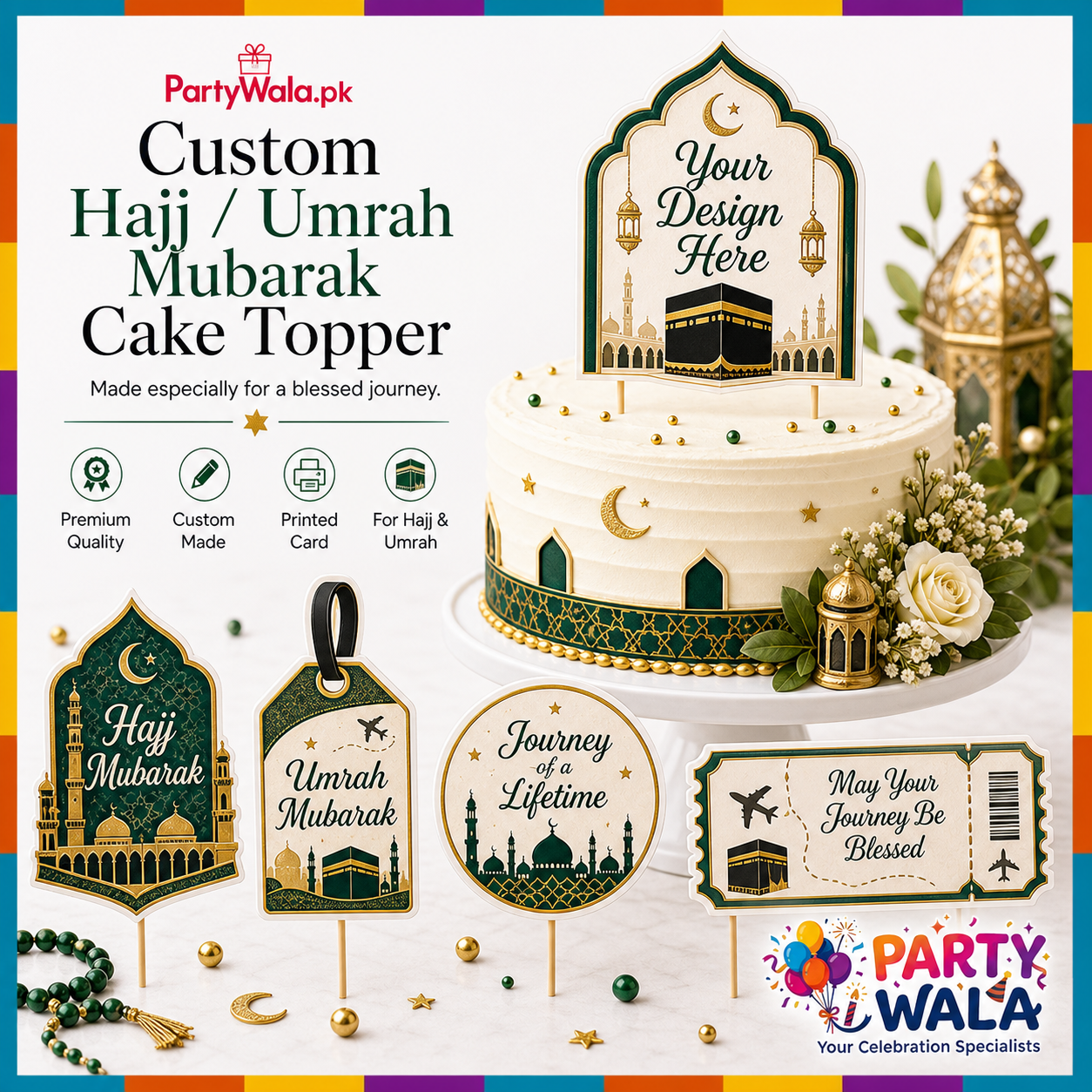 Custom Hajj / Umrah Mubarak Cake Topper | Party Wala