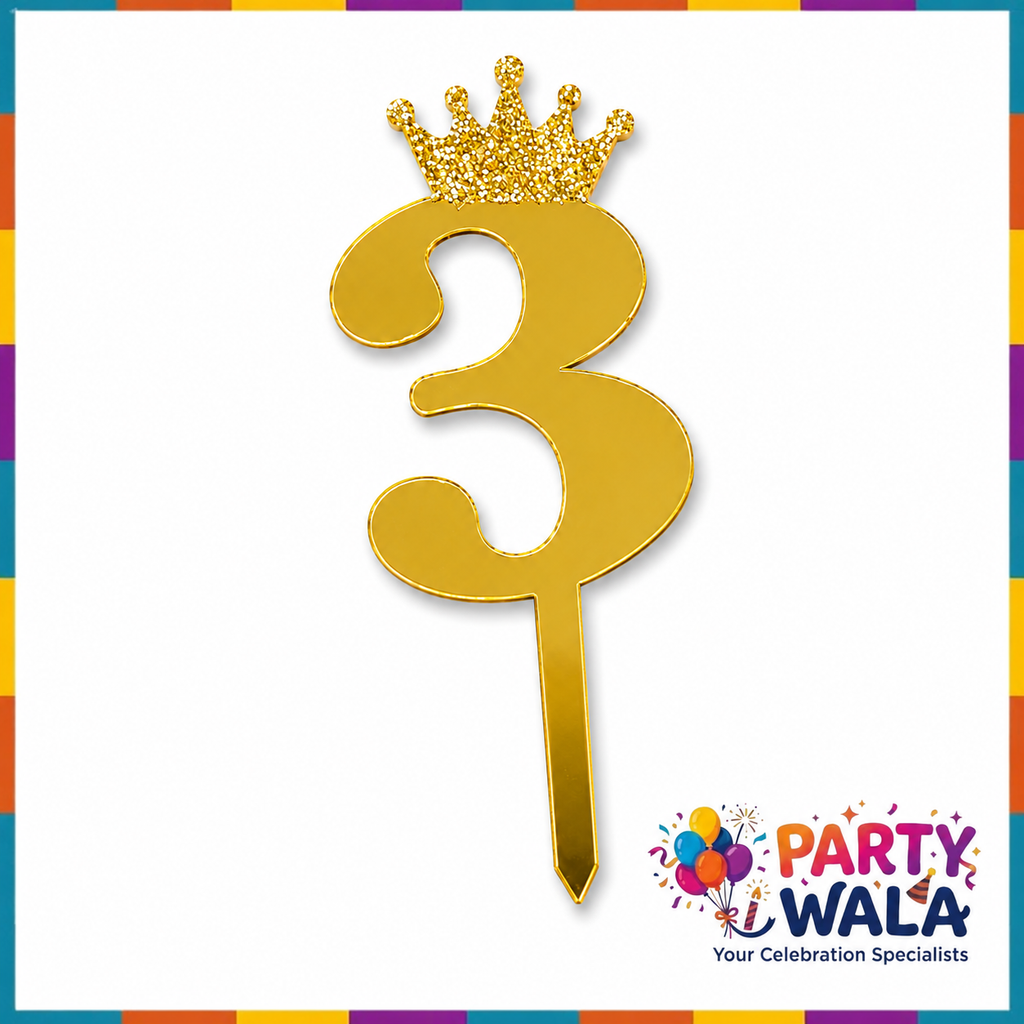 Crown Number Acrylic Cake Topper - 6 Inches