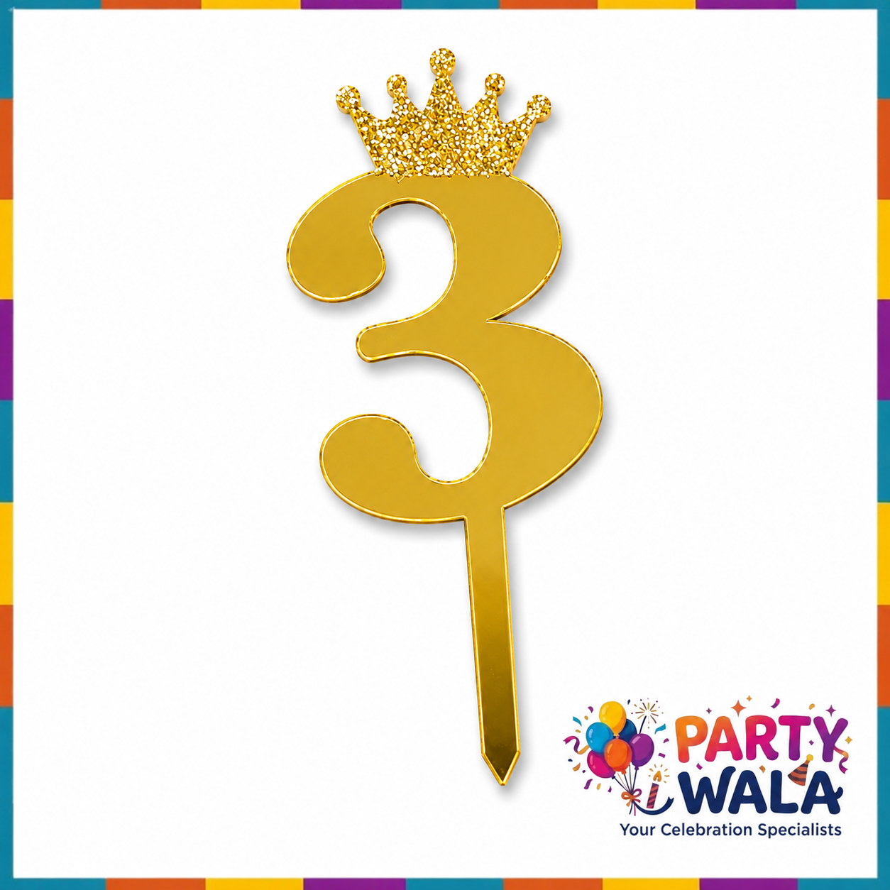 Crown Number Acrylic Cake Topper - 6 Inches
