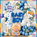 58 pieces Baby Boy balloon decoration kit navy blue white and cream star theme with BABY BOY foil letters and balloon garland