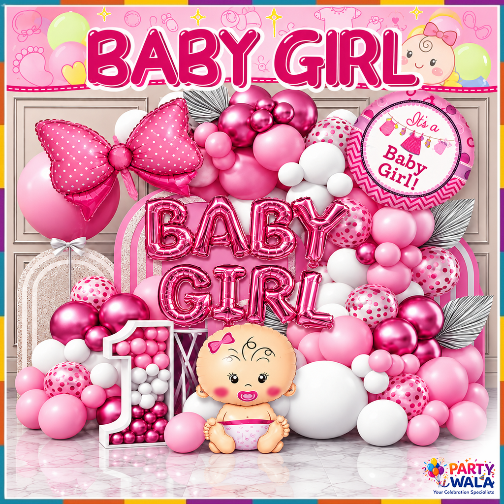 Baby Girl Balloon Decoration Kit YW-07905 pink and white balloon arch setup