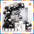 100-PCS Disco Night Silver & Black Balloon Arch Kit For Birthday, Anniversary And Party Celebration P-845