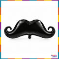 Black handlebar moustache shaped foil balloon with curled ends for birthday and photo booth decorations