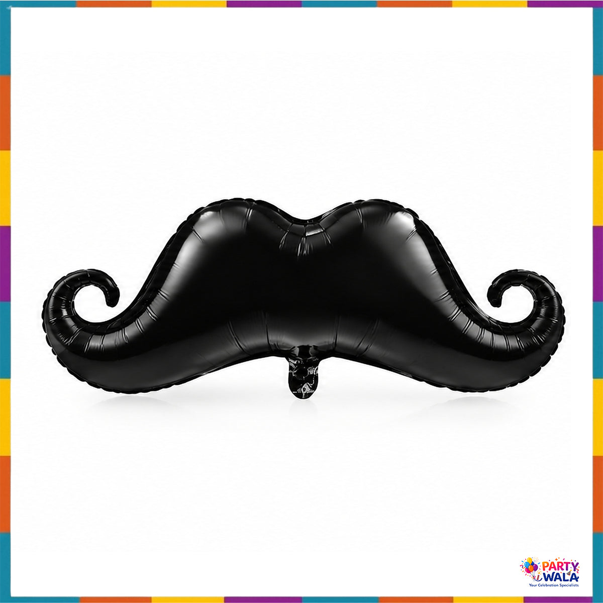 Black handlebar moustache shaped foil balloon with curled ends for birthday and photo booth decorations
