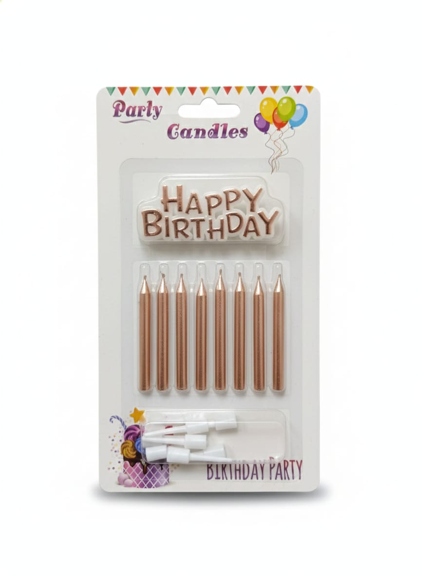Happy birthday Metallic Candle Set (pack of 6)
