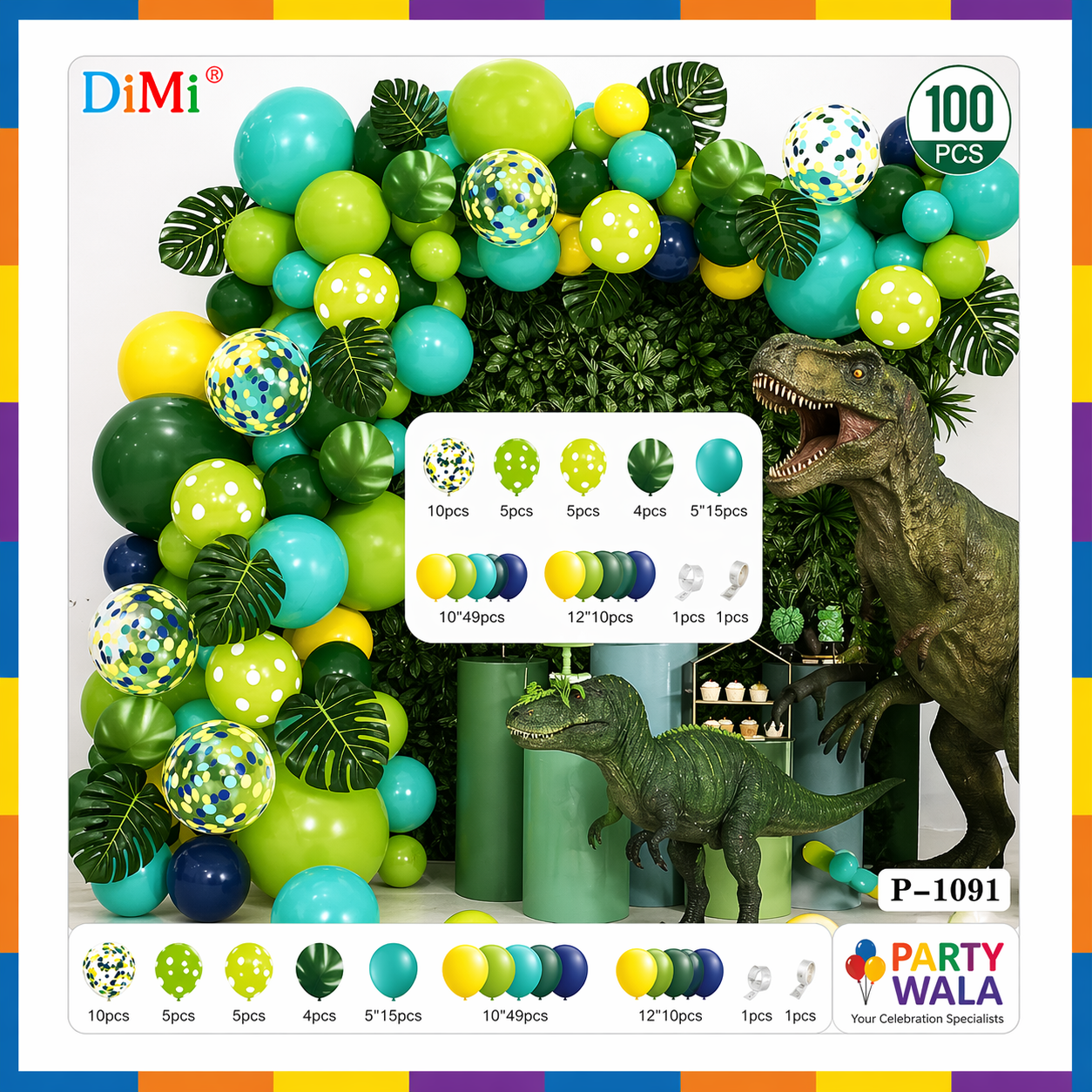Jungle Theme Green Balloon Garland Arch Kit for Wild One Birthday Decorations (100 Pcs) ItemP-1091