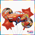 Cars Theme Foil Balloon Set 5 PCS with red racing car, round printed and star balloons