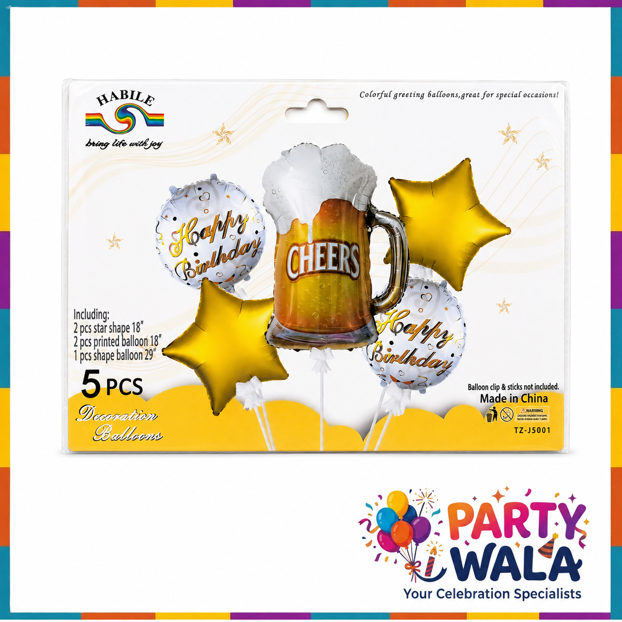 Cheers Happy Birthday Foil Balloons 5 Pcs Set
