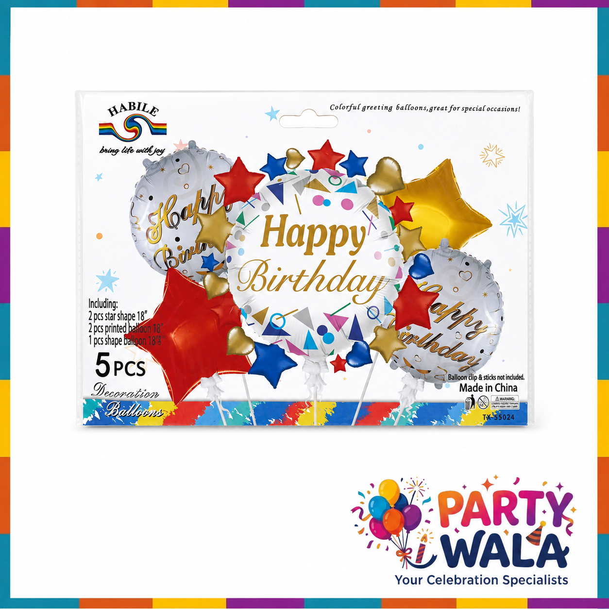 Colorful Happy Birthday Foil Balloons 5 Pcs Set