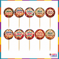 Pack of ten colorful wedding mithai toppers with Mehndi, Sangeet and Shaadi designs