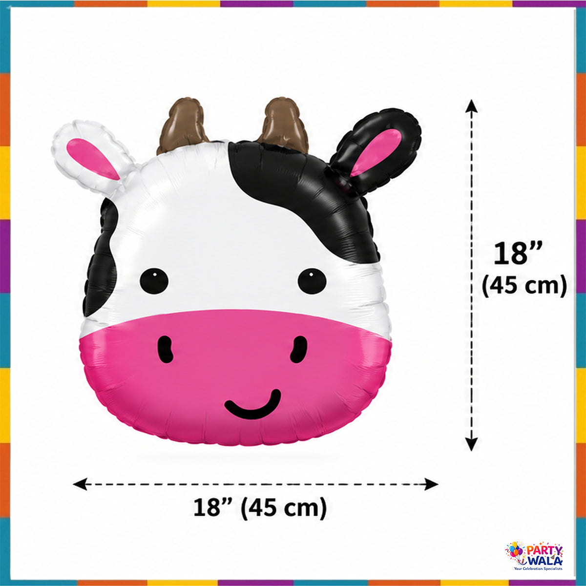 Cow shaped foil balloon 18 x 18 inches 45 x 45 cm size illustration