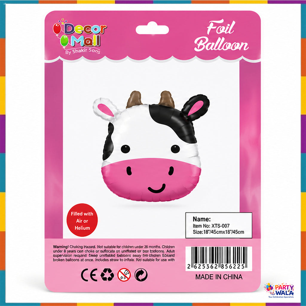 Decor Mall cute cow face 18 inch foil balloon packet front with brand and product details