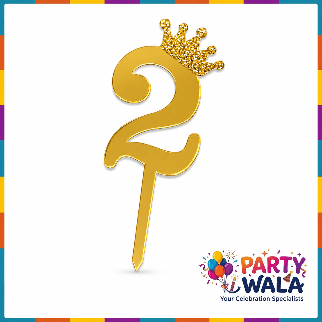 Crown Number Acrylic Cake Topper - 6 Inches