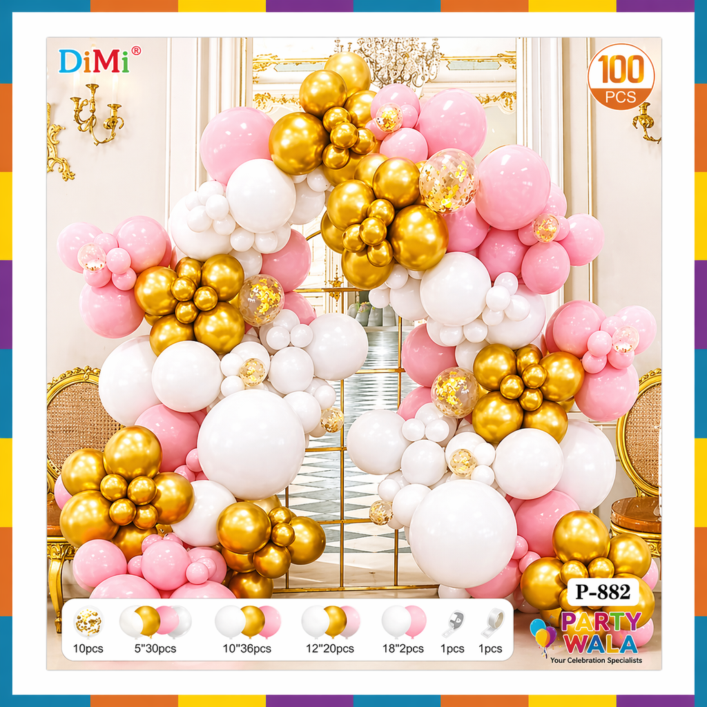 100-PCS Blush & Gold Celebration Balloon Arch Kit For Wedding, Bridal Shower and Birthday P-882
