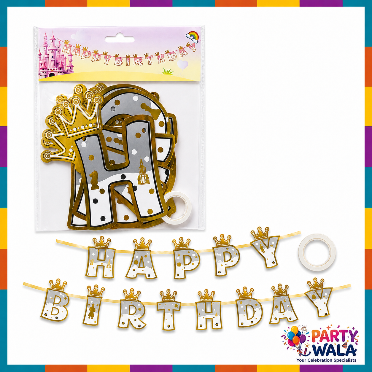 Happy Birthday Crown Banner - 7x6 Inches