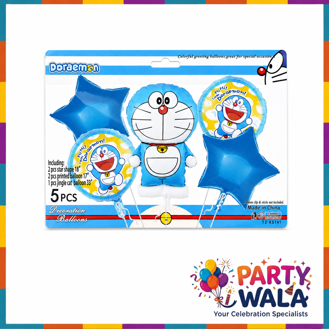 Doraemon Theme Happy Birthday Foil Balloons 5 Pcs Set