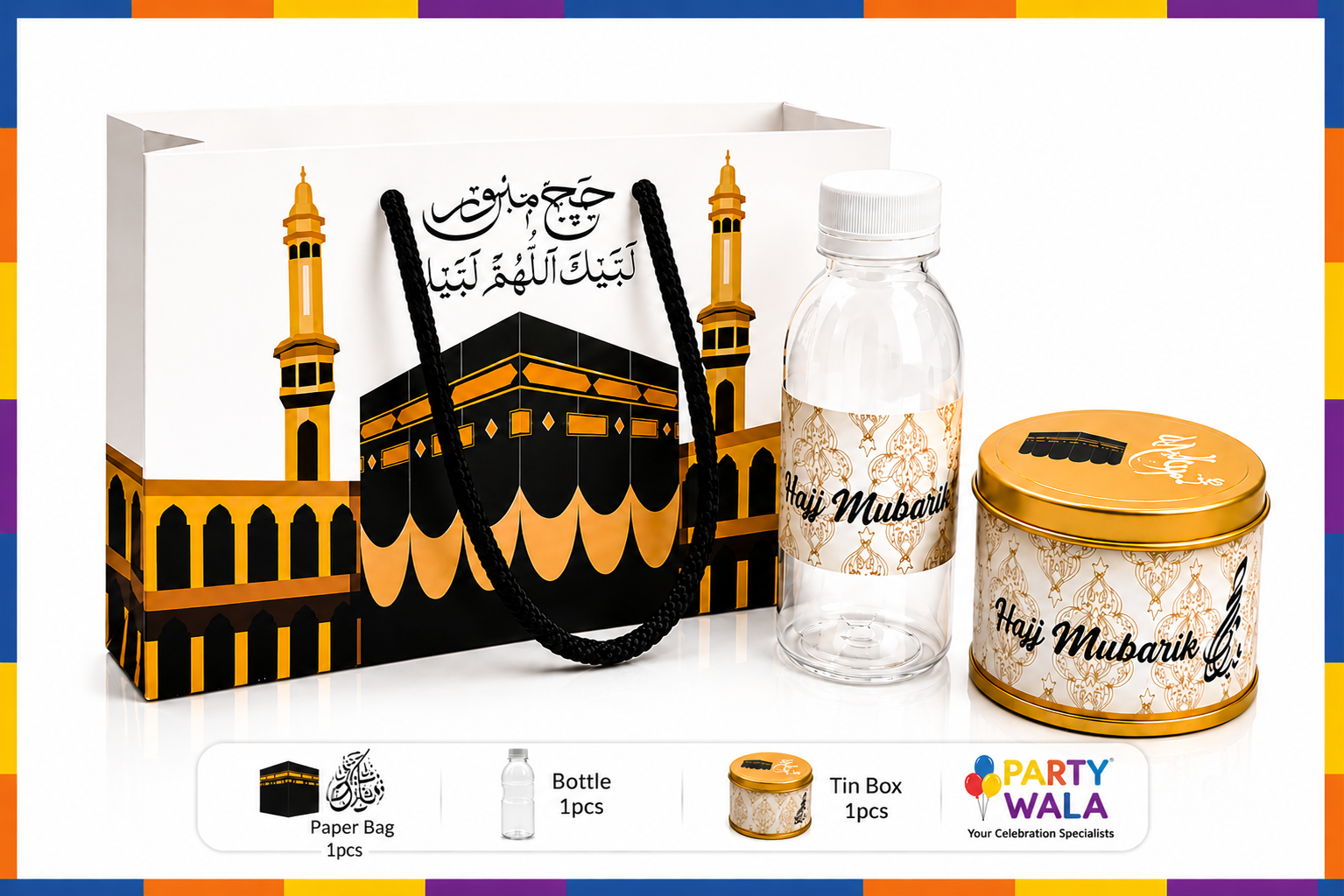 Hajj Mubarak Gift Set – Islamic Favor Box with Bottle & Tin Can