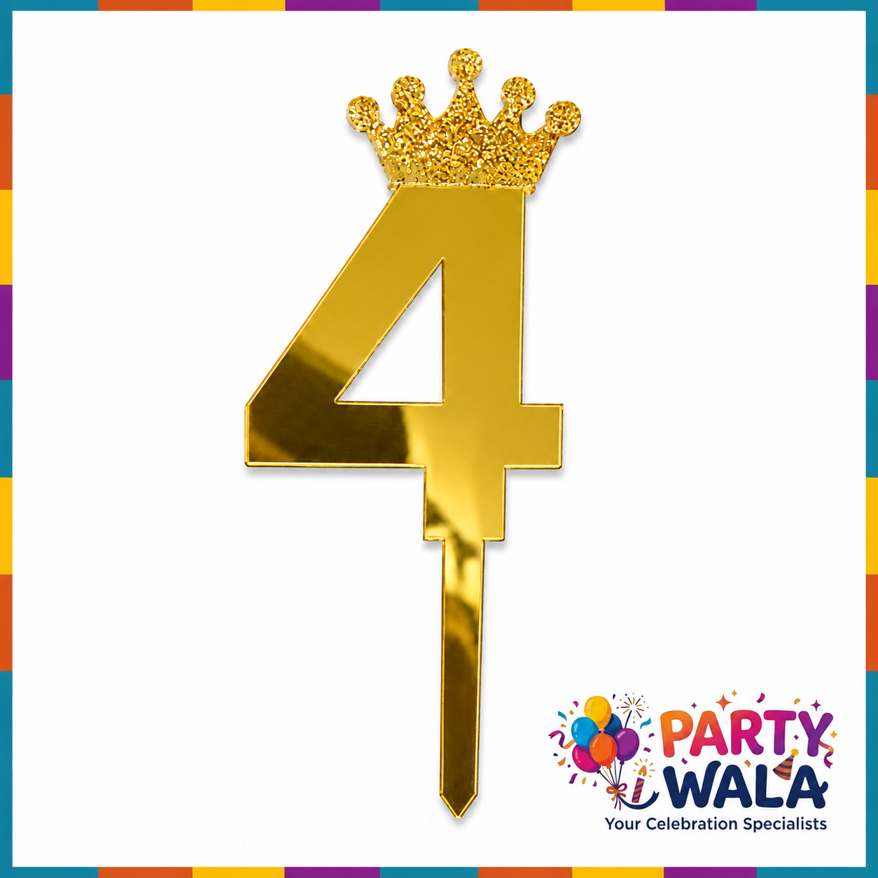 Crown Number Acrylic Cake Topper - 6 Inches
