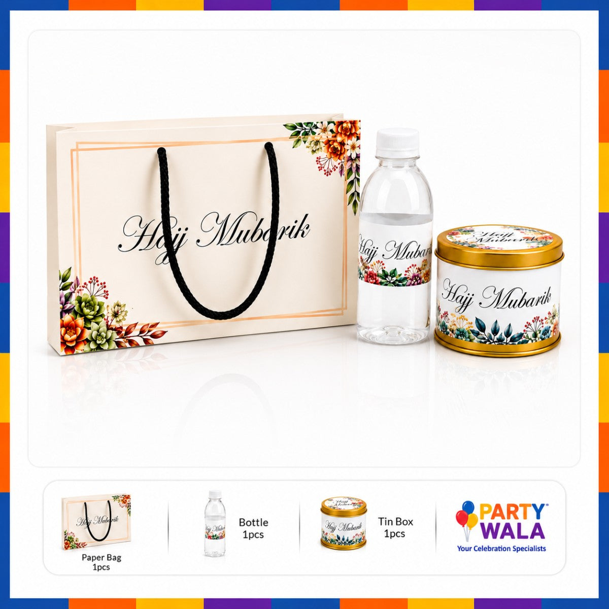 Elegant Floral Gift Set (with small Tin Box 125g) - Umrah / Hajj Tabarruk Packaging