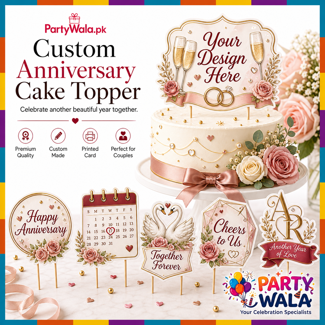 Custom Anniversary Cake Topper | Party Wala