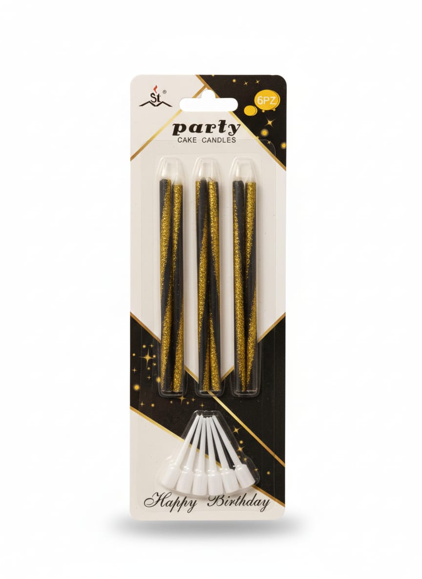 Gold Shades Glitter Birthday Cake Candles With White Plastic Holders | Available in 3 Different Shades | Pack of 6