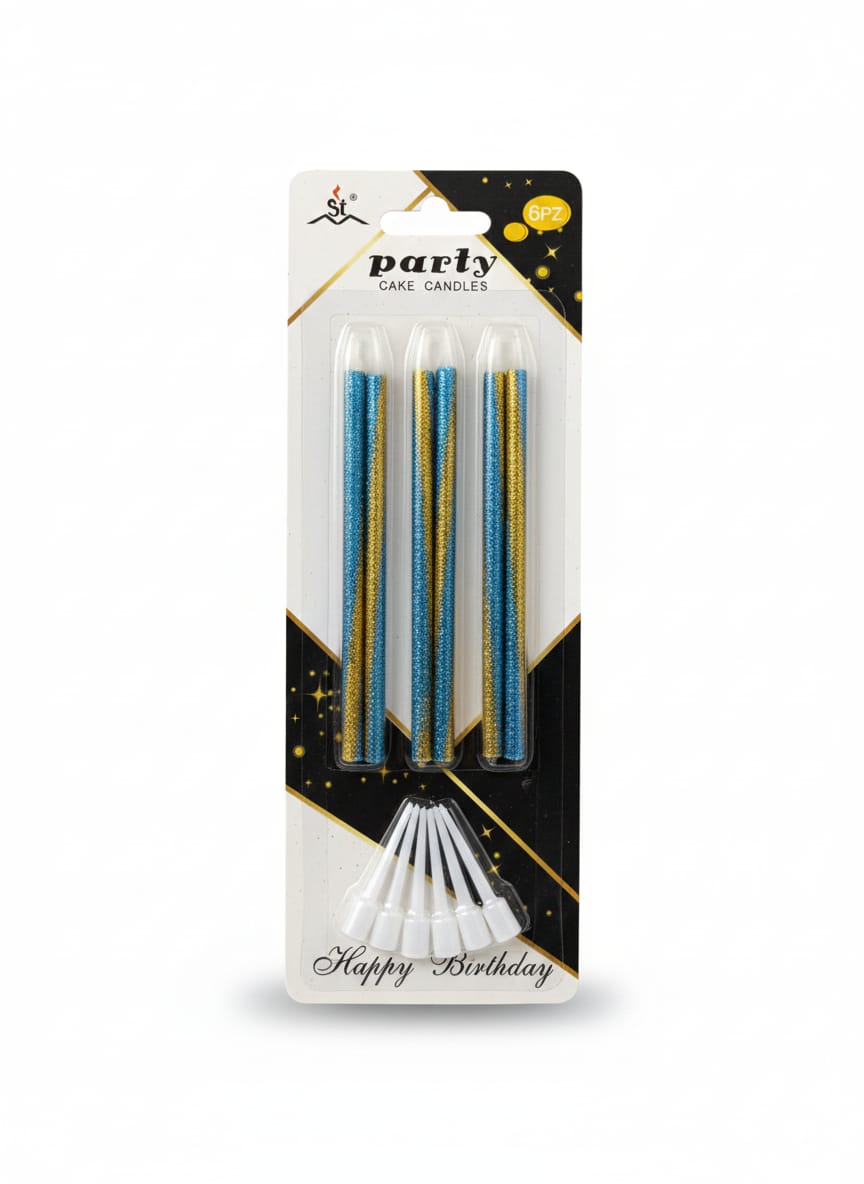 Gold Shades Glitter Birthday Cake Candles With White Plastic Holders | Available in 3 Different Shades | Pack of 6